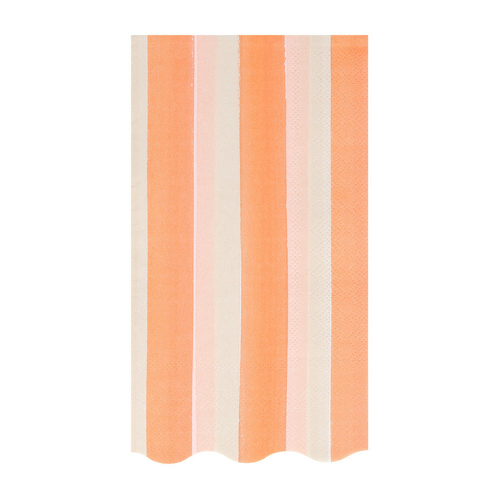 Orange fall stripe guest towel napkin with wavy edge by Meri Meri, sold in Toronto at Confetti My Party.