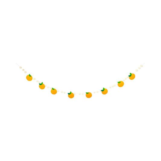 Orange and white felt garland featuring orange citrus fruit accents, ideal for parties and celebrations across Canada.