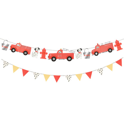 Fire Truck Garland by Meri Meri with red fire engines and dalmatians available at our Toronto party shop