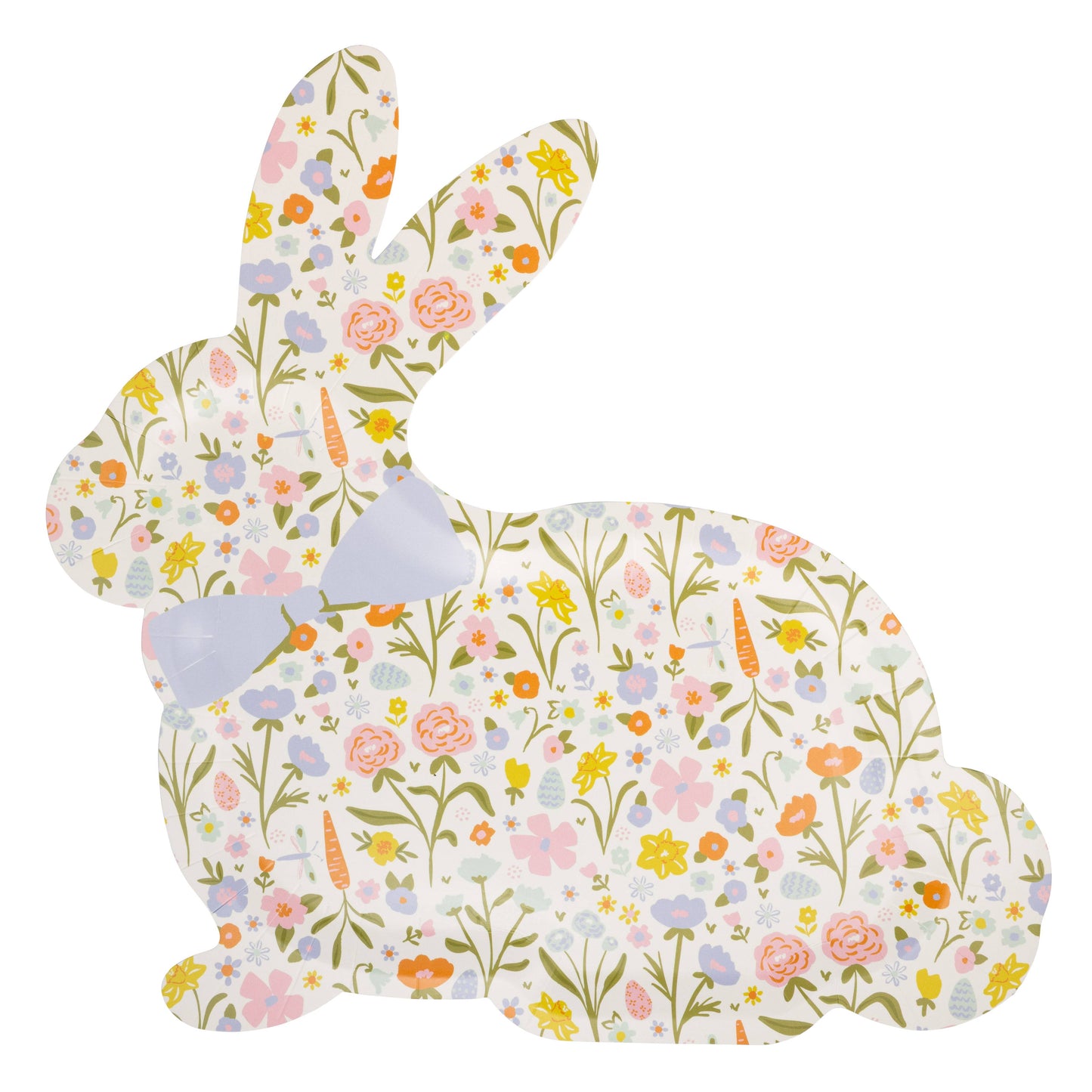 Floral bunny Easter plate with pastel flowers and spring garden illustrations, sold in Toronto at Confetti My Party