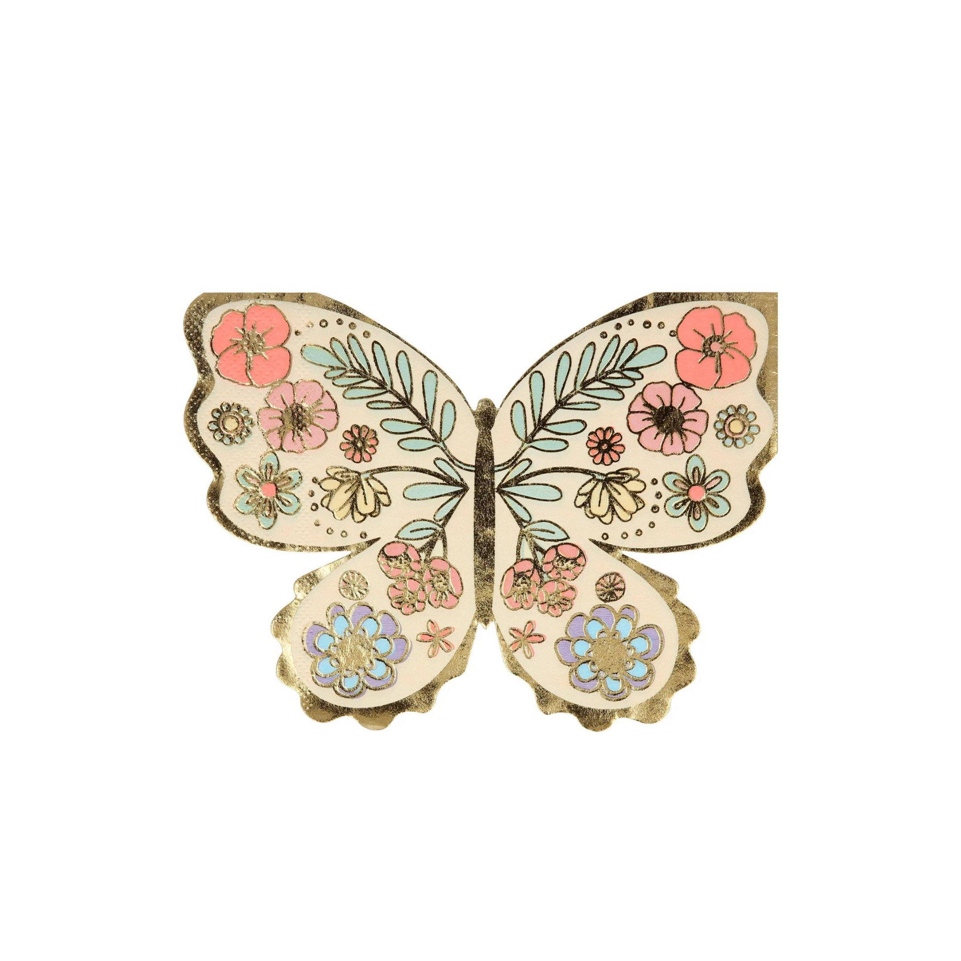 butterfly napkins with floral illustrations