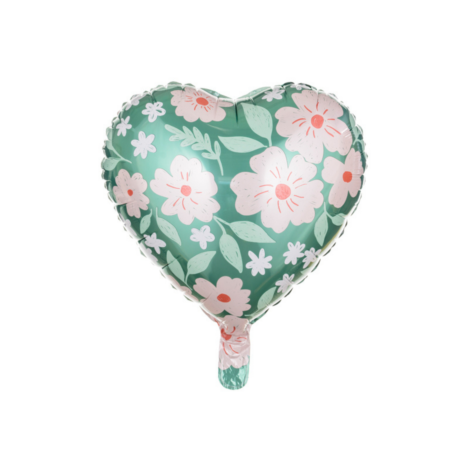 heart shaped foil balloon with pink florals and greenery illustrations