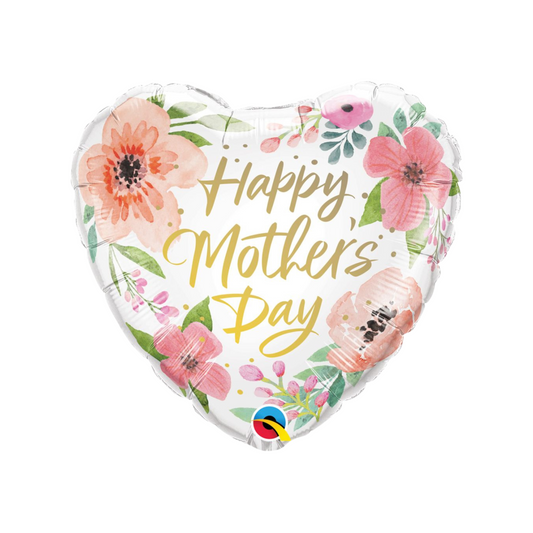 floral happy mothers day heart shaped foil balloon with gold script