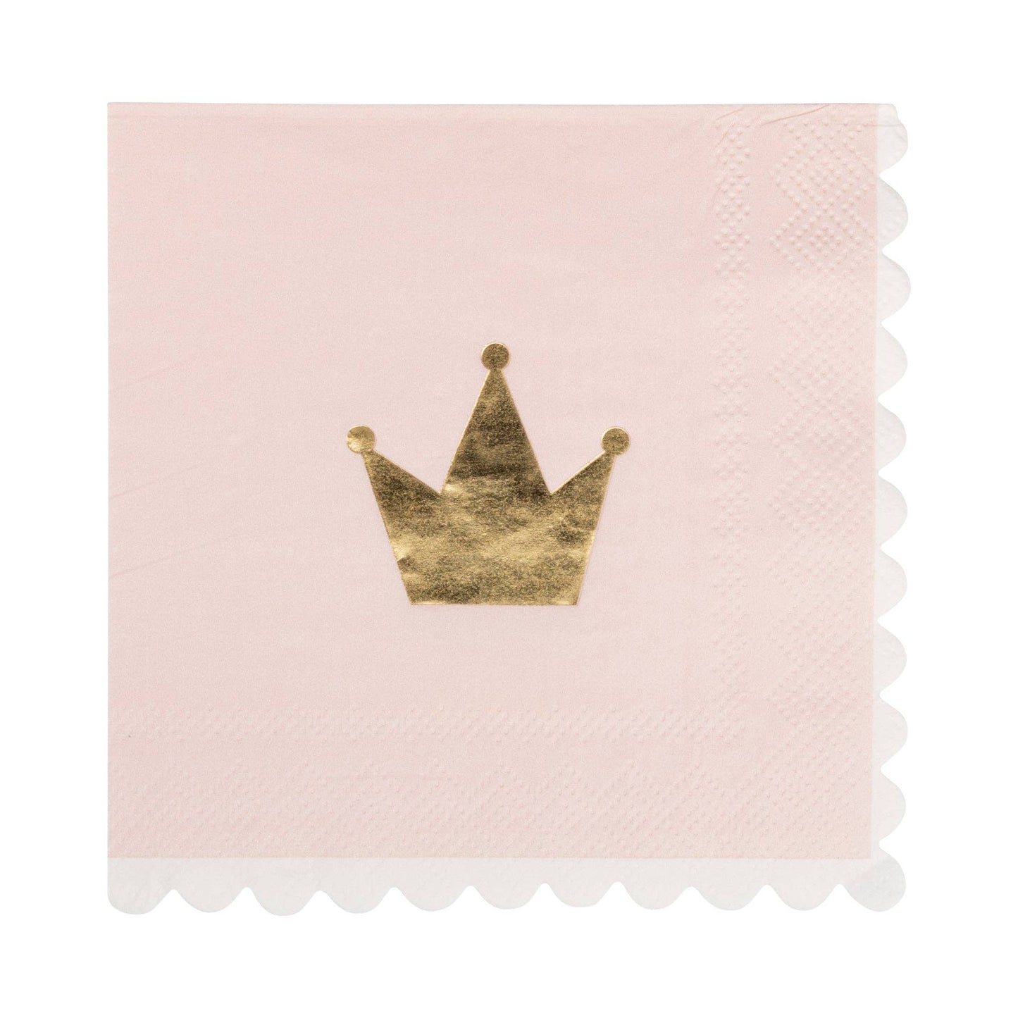 Blush PINK cocktail napkins with gold foil crown and scalloped edges, available in Toronto and shipping across Canada
