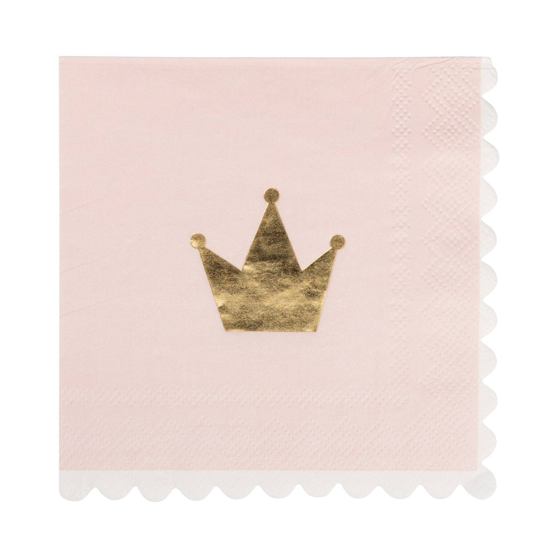 Blush PINK cocktail napkins with gold foil crown and scalloped edges, available in Toronto and shipping across Canada