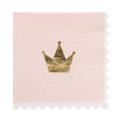 Blush PINK cocktail napkins with gold foil crown and scalloped edges, available in Toronto and shipping across Canada