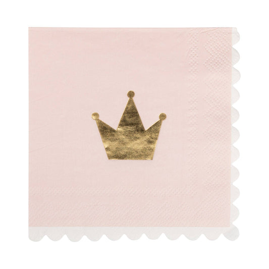 Blush PINK cocktail napkins with gold foil crown and scalloped edges, available in Toronto and shipping across Canada