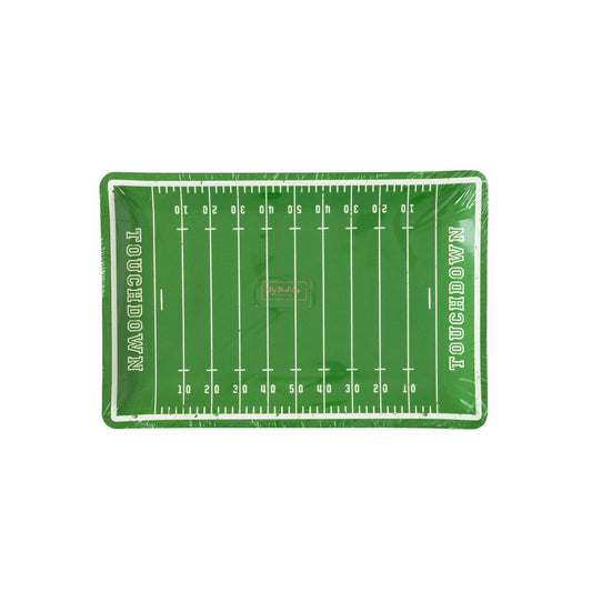 Green football field paper plates with touchdown design, ideal for sports parties and celebrations. Sold in Toronto at our shop and fast shipping Canada-wide.