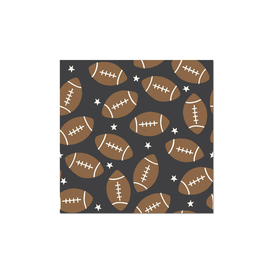 Black football party cocktail napkins with brown footballs and cream stars