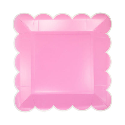 Fuchsia pink scalloped square paper plate for birthdays and parties