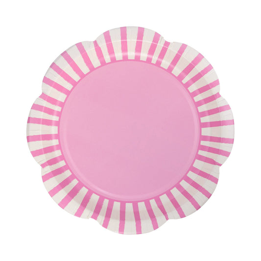 Pink and white striped scalloped paper plate, perfect for Toronto birthday parties and celebrations.