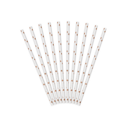 white paper straw set with rose gold straws