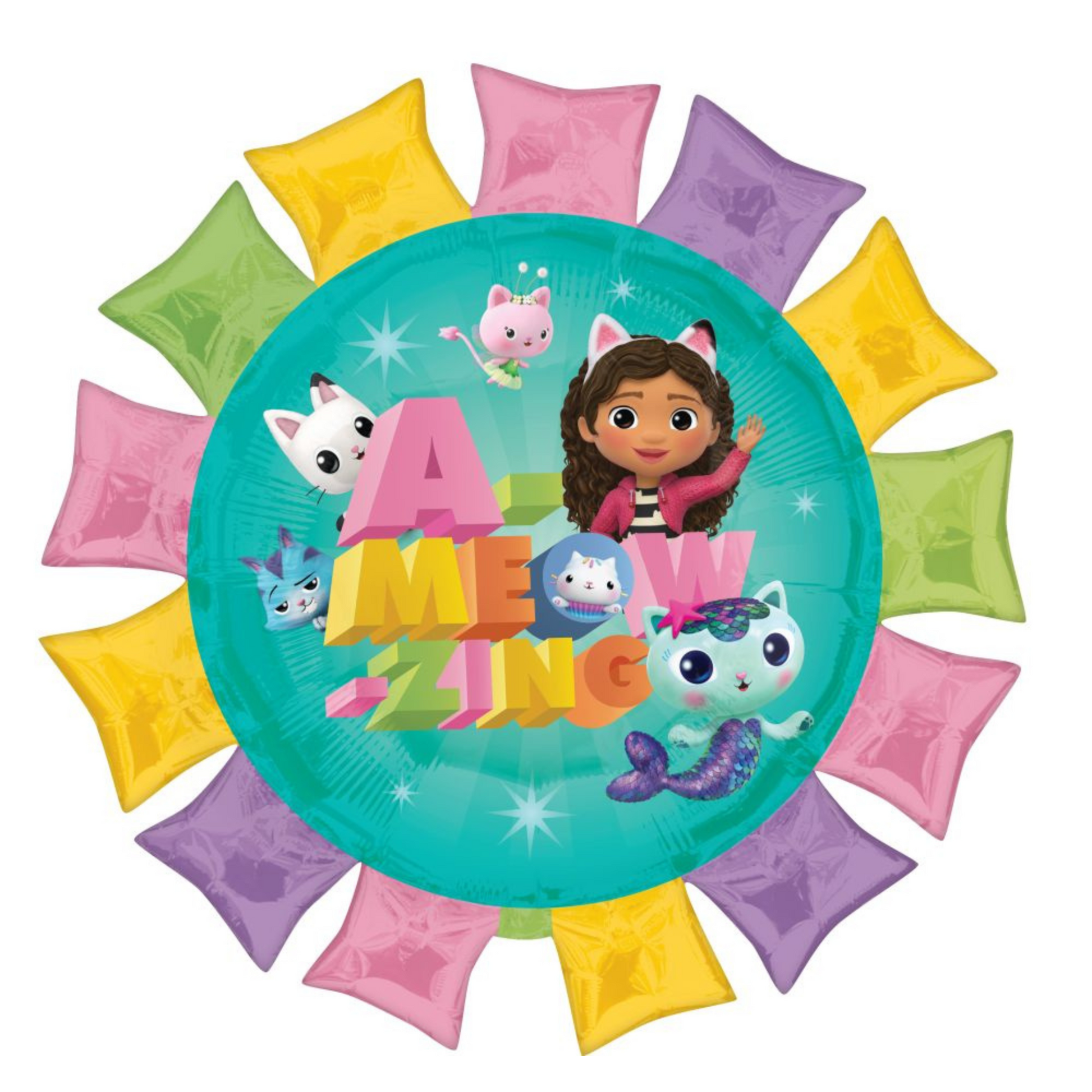 Gabby’s Dollhouse foil balloon featuring Gabby and her cat friends, available in Toronto and shipping across Canada.
