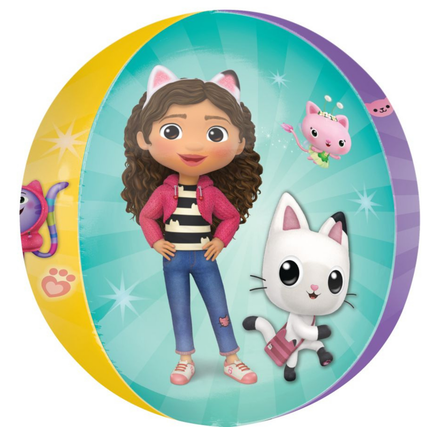 Gabby’s Dollhouse Orbz balloon with Pandy Paws and colourful rainbow design, fun for Toronto birthday parties.