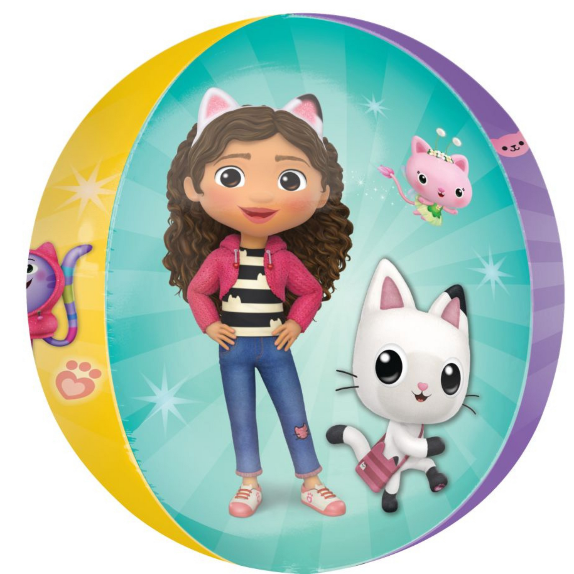 Gabby’s Dollhouse Orbz balloon with Pandy Paws and colourful rainbow design, fun for Toronto birthday parties.