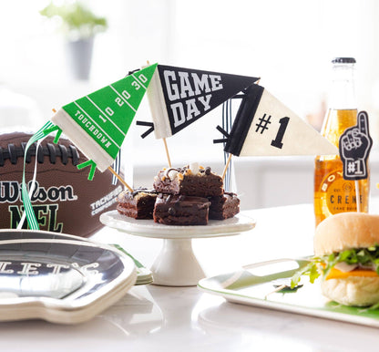 Game Day football mini pennants styled on brownies for a football party