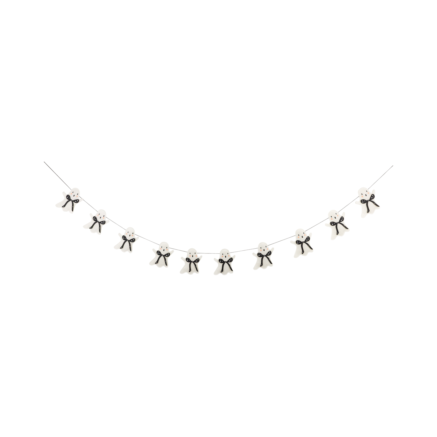 White ghost felt Halloween banner with black bow details