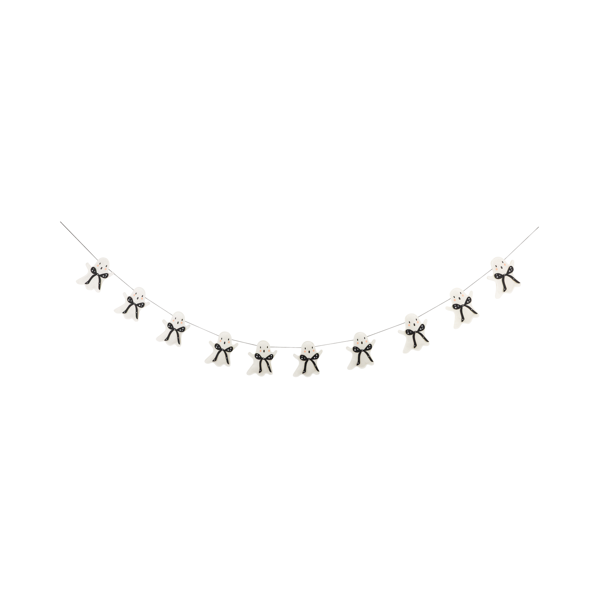 White ghost felt Halloween banner with black bow details