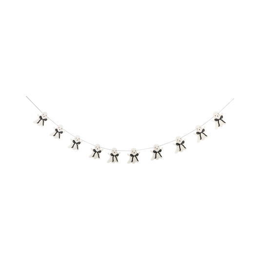 White ghost felt Halloween banner with black bow details