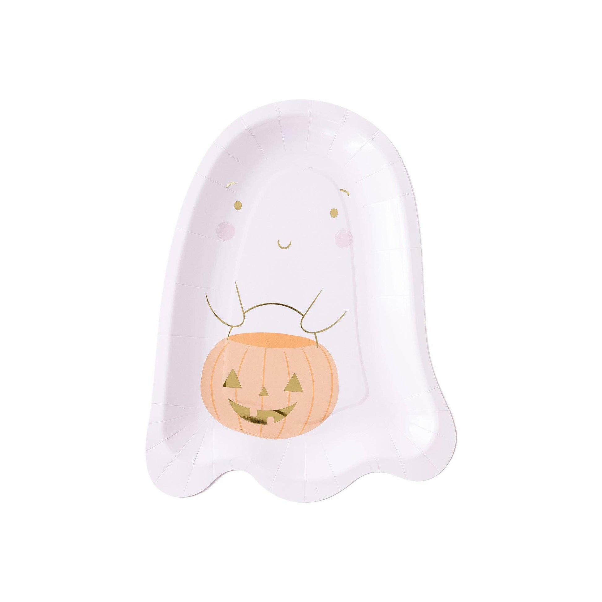 ghost shaped paper plates holding a pumpkin - pack of 8  