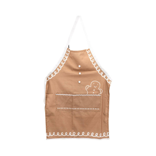 Adult gingerbread print apron with festive trim, perfect for holiday baking in Toronto.