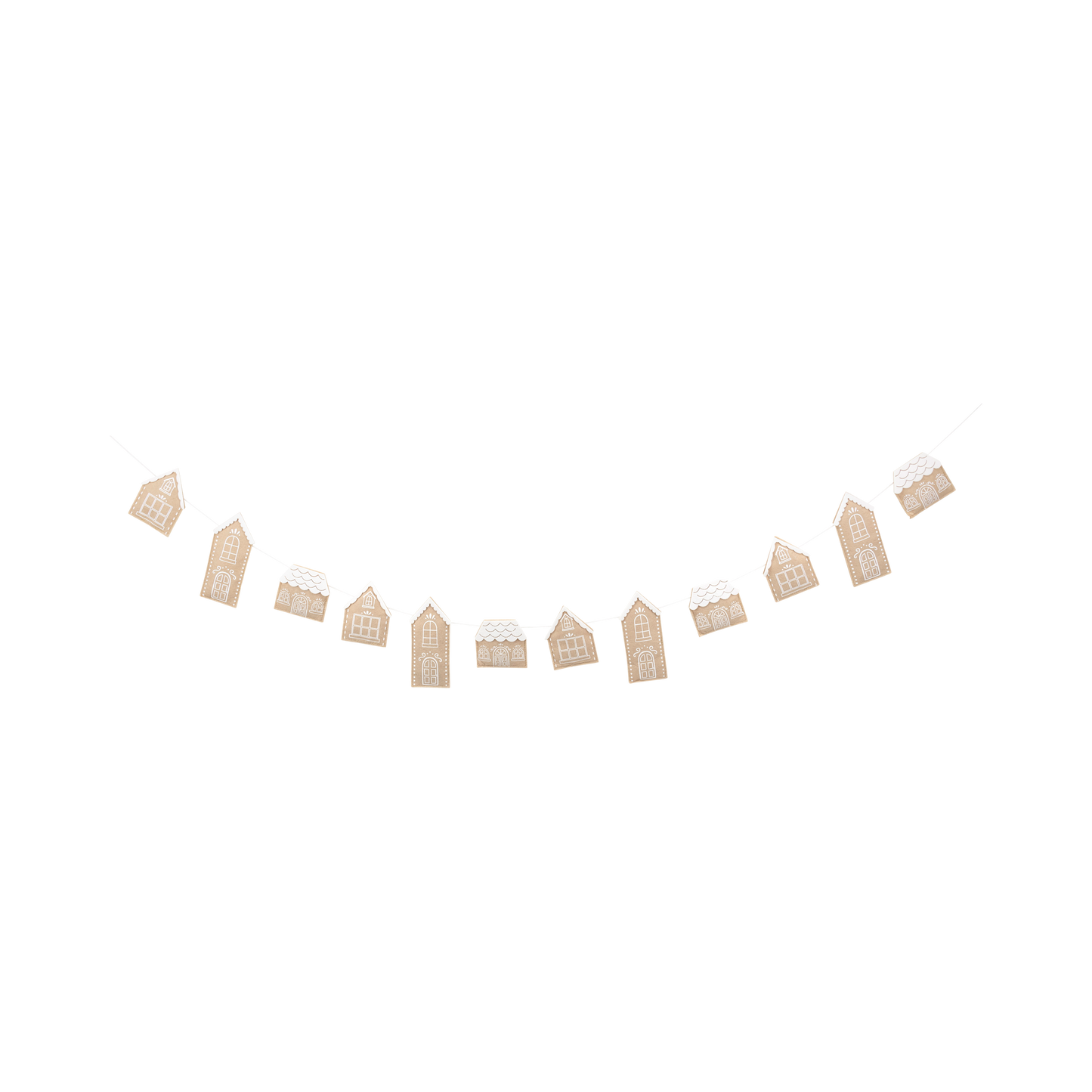 Felt banner featuring gingerbread houses in festive brown and white tones, perfect for Christmas decor in Toronto.