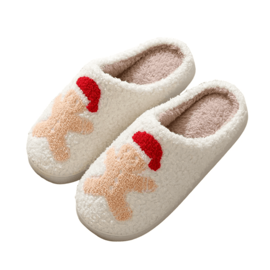 FUZZY GINGERBREAD MAN SLIPPERS