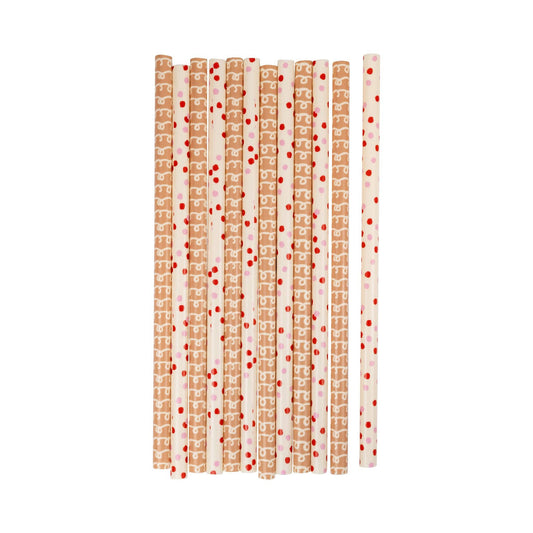 Pack of 12 gingerbread inspired reusable straws. 6 of each design. Pick up at our store and fast shipping Canada-wide.