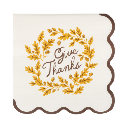 Give Thanks Thanksgiving cocktail napkins with fall leaf wreath