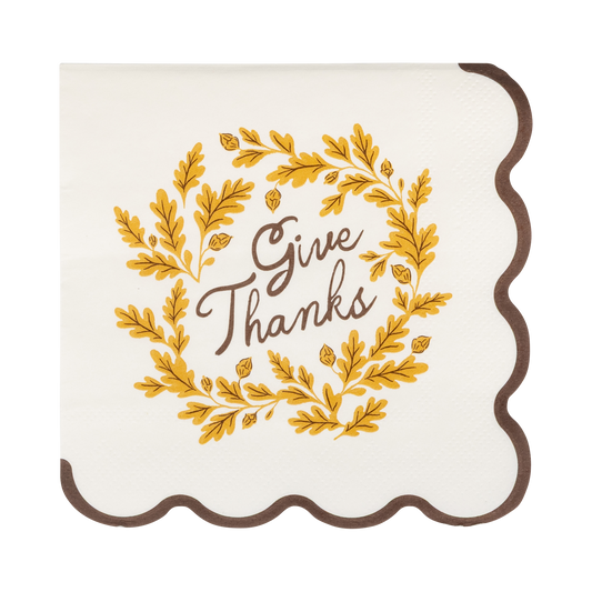 Give Thanks Thanksgiving cocktail napkins with fall leaf wreath