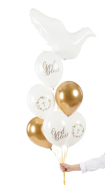 god bless white and gold balloon bundle