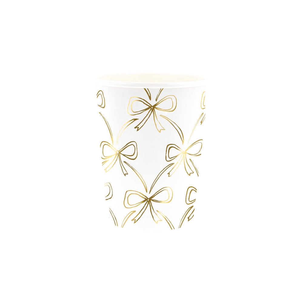 Gold bow paper cup by Meri Meri, perfect for stylish parties, available in Toronto at Confetti My Party and across Canada.