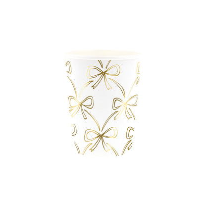 Gold bow paper cup by Meri Meri, perfect for stylish parties, available in Toronto at Confetti My Party and across Canada.