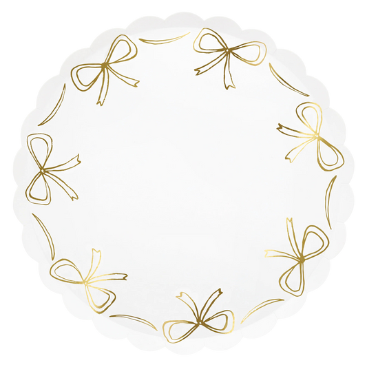 Gold bow scalloped edge paper plates by Meri Meri sold in Toronto at Confetti My Party.