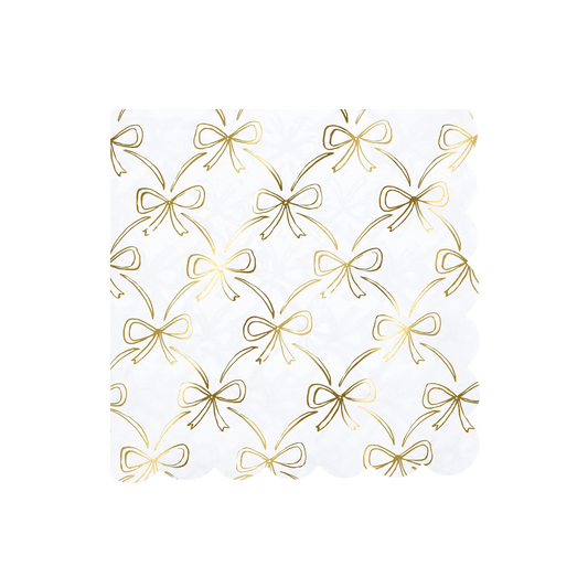 Pattern of gold bows on a white background