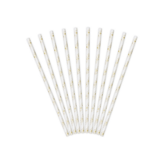 white straws with gold daisy design