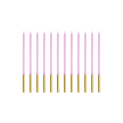 lilac birthday candles with gold dipped ends