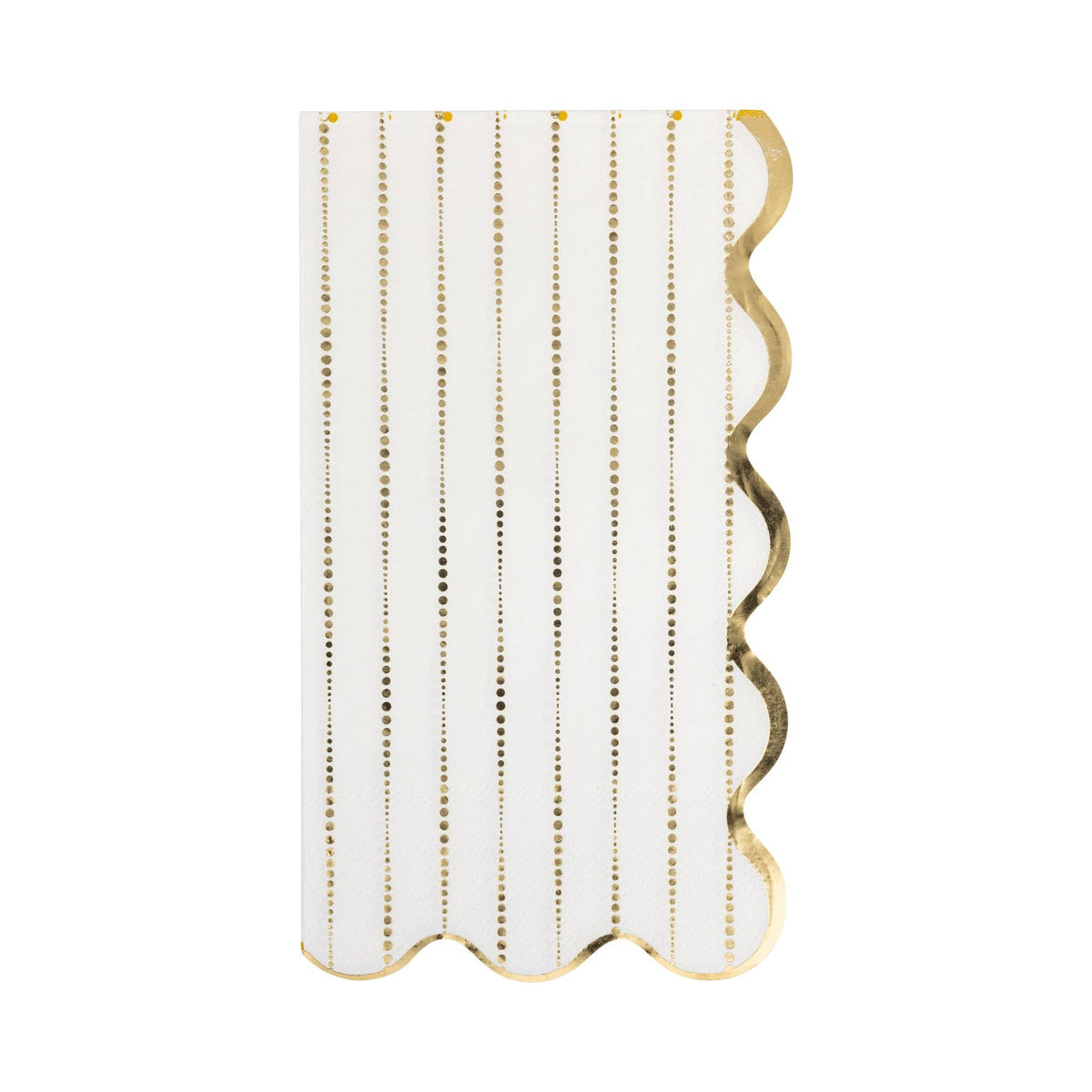 Cream paper guest napkins with gold foil dotted stripes and wavy scalloped edge