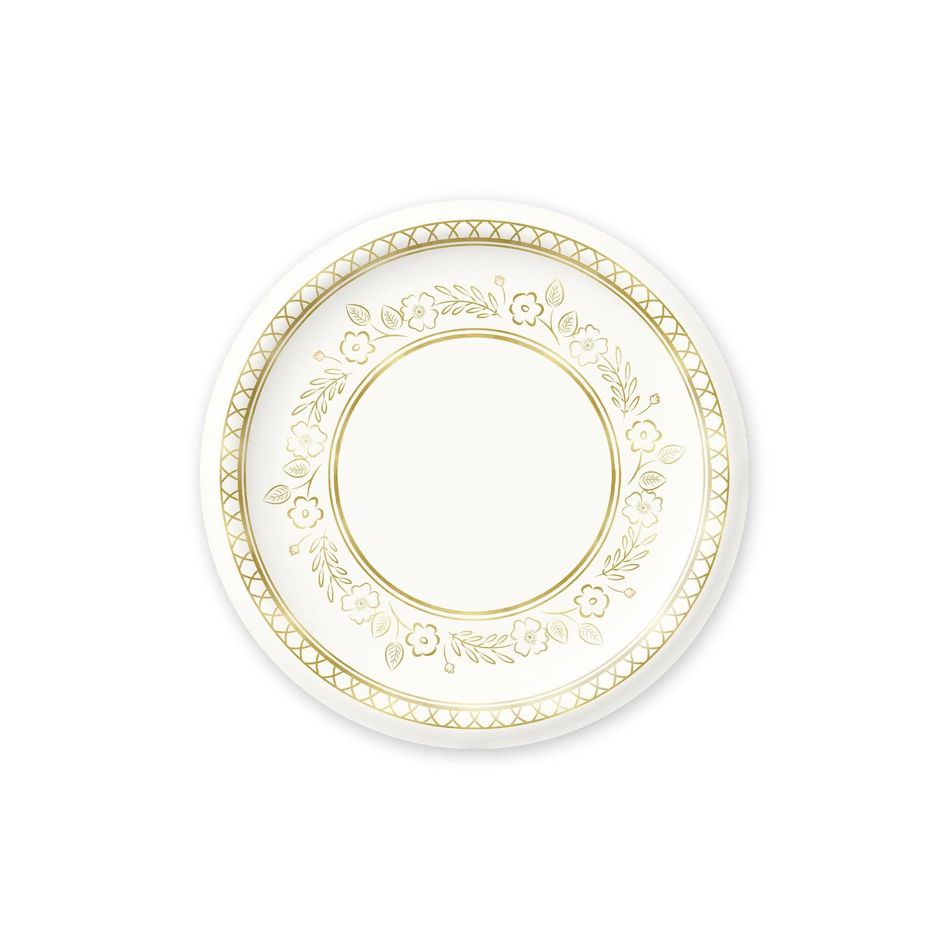 Gold floral dessert plates with elegant botanical design, sold in Toronto at Confetti My Party, available for Canada-wide shipping