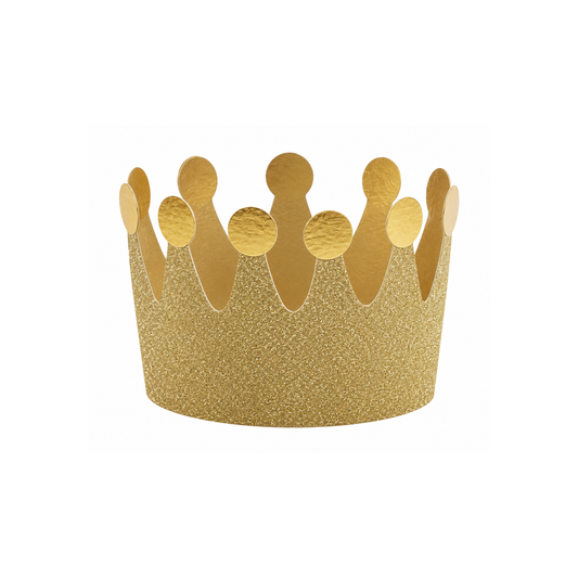 MINI GOLD GLITTER PARTY CROWNS | 8 PACK