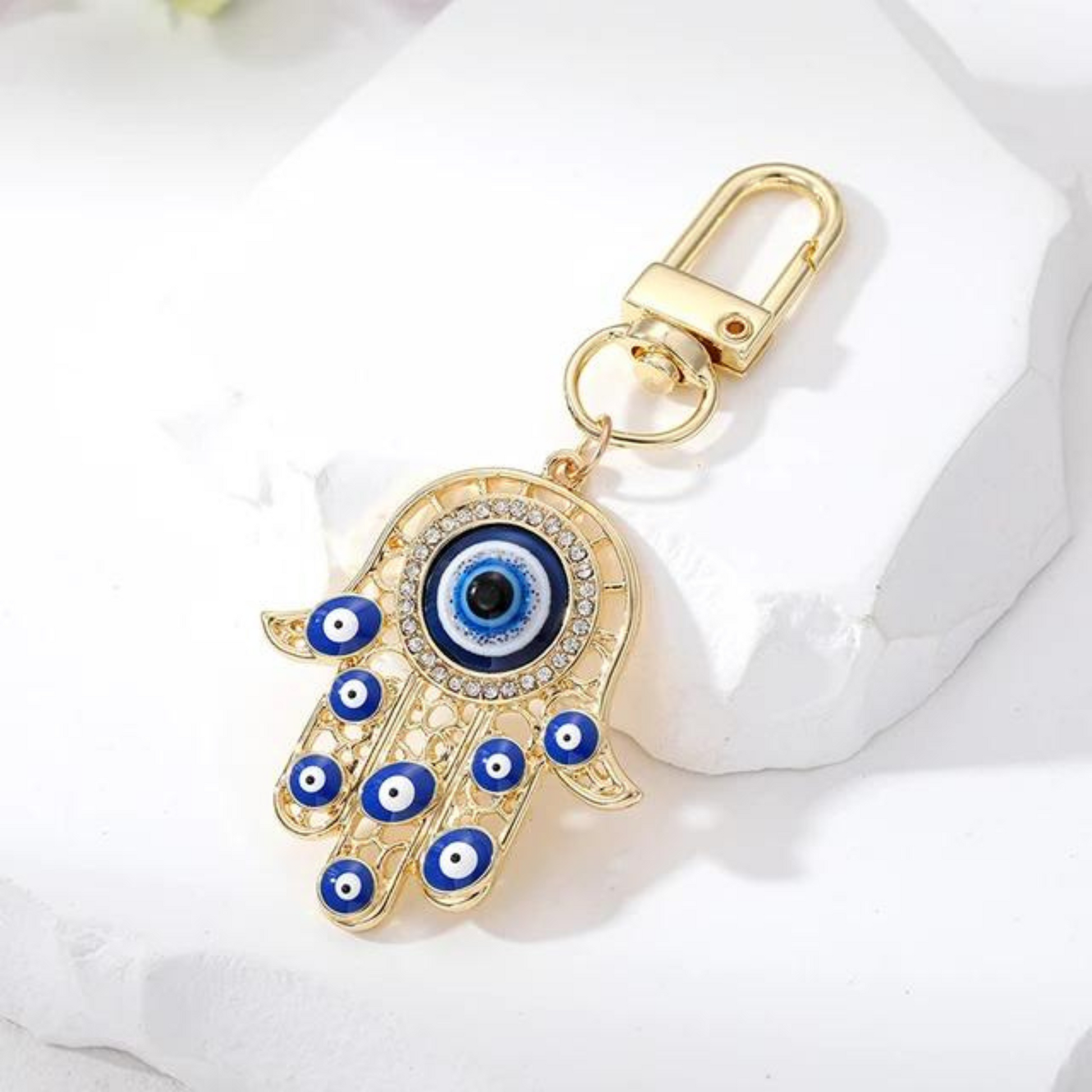 HAMSA EVIL EYE KEYCHAIN GOLD – CONFETTIMYPARTY
