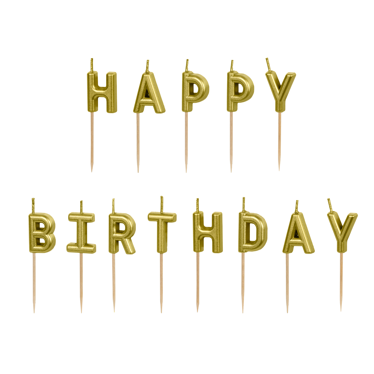 Gold Happy Birthday letter candles available at our Toronto party shop