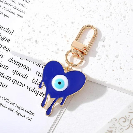 gold heart shaped evil eye keychain