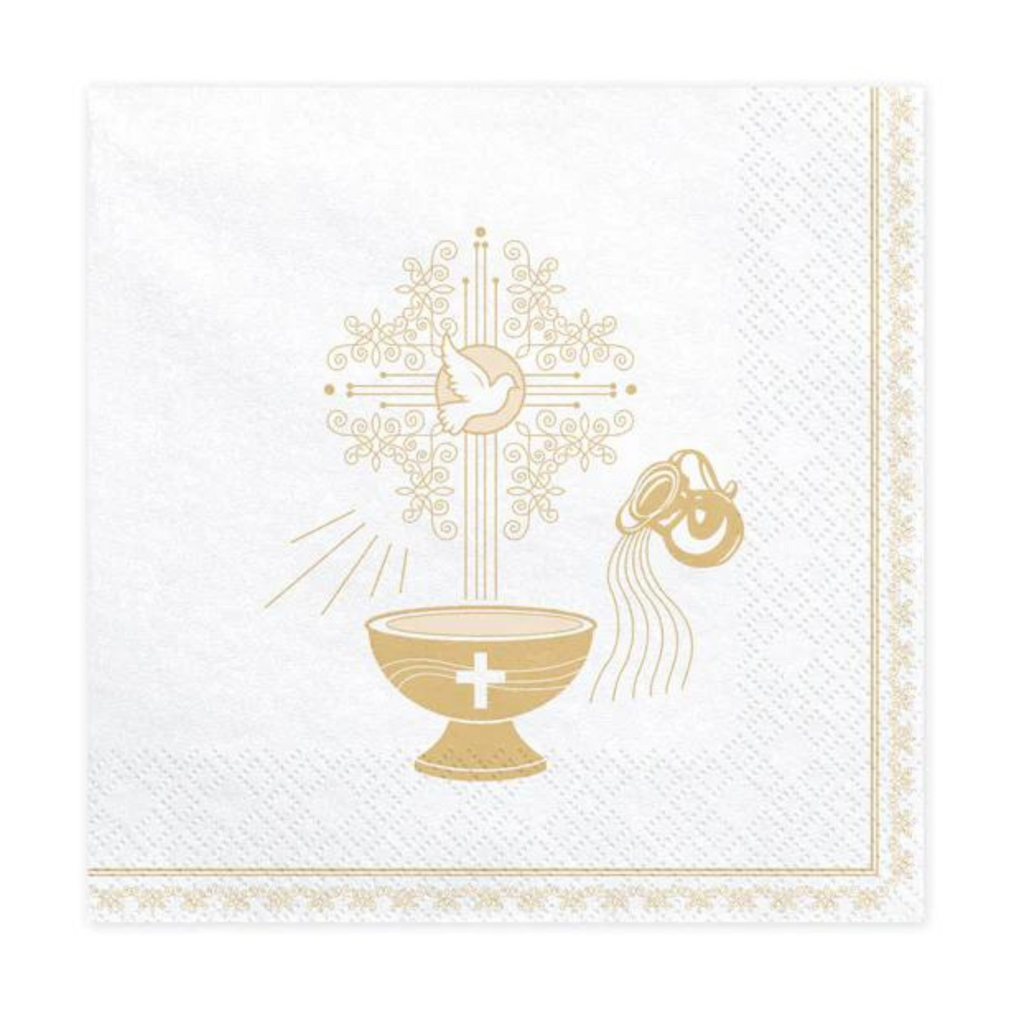 white napkins with holy baptism illustrations