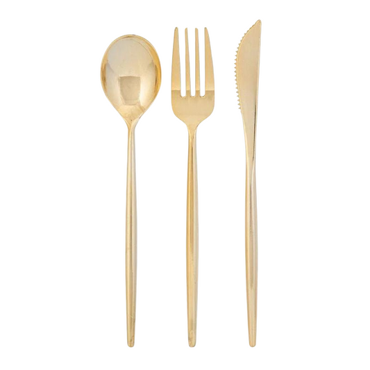 gold plastic cutlery set