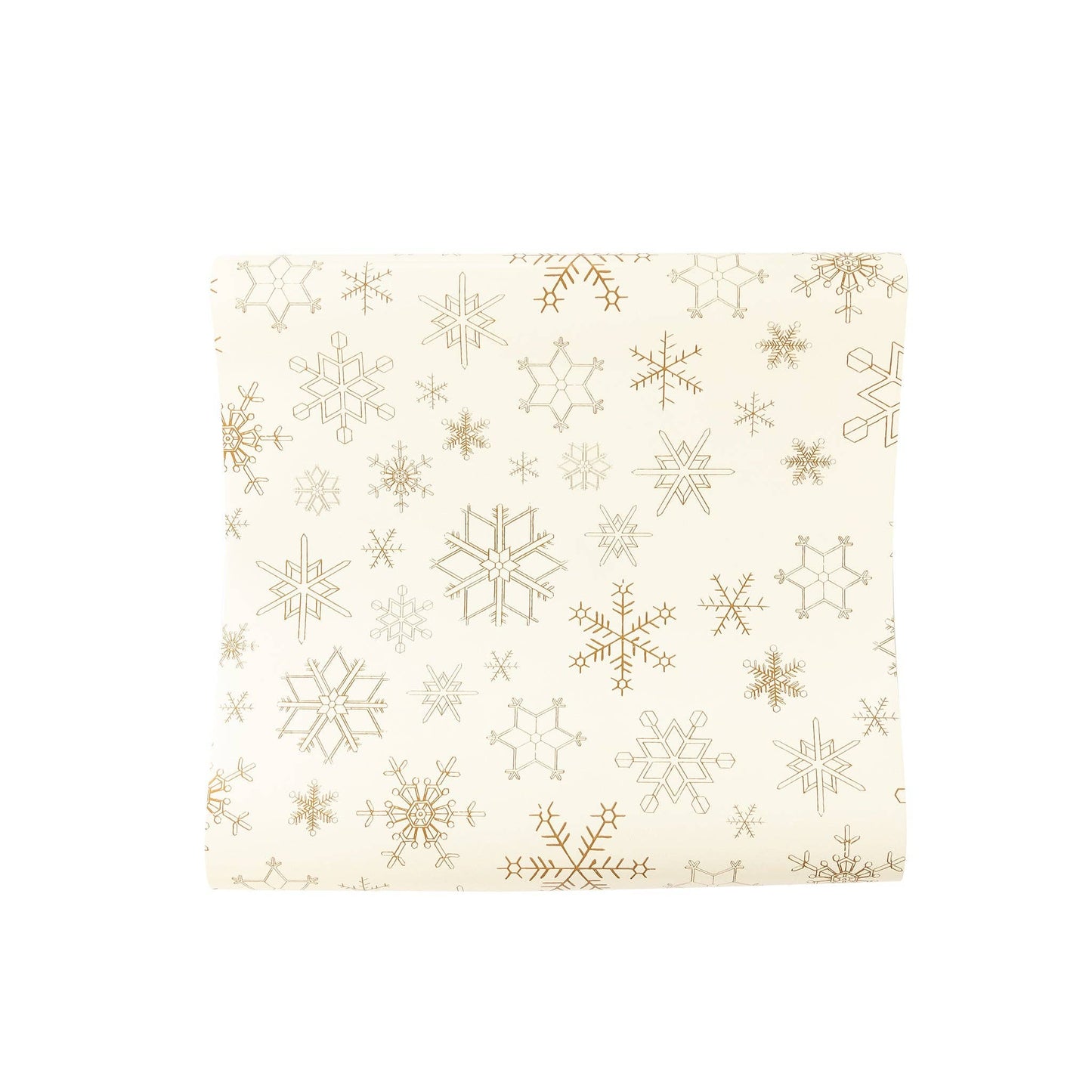 Gold snowflakes paper table runner, elegant holiday table decoration for Christmas and winter parties in Toronto.