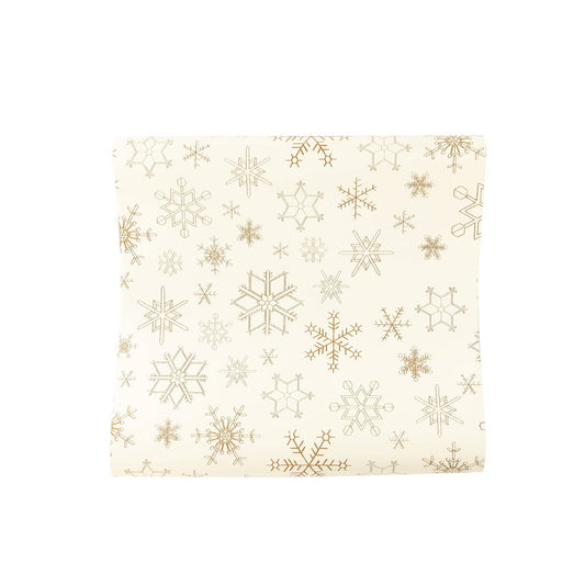 Gold snowflakes paper table runner, elegant holiday table decoration for Christmas and winter parties in Toronto.
