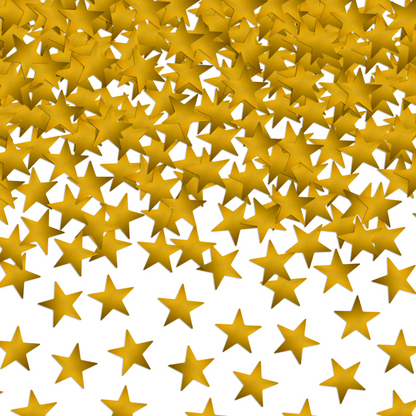 Package of metallic gold star confetti, 10mm size, perfect for parties.
