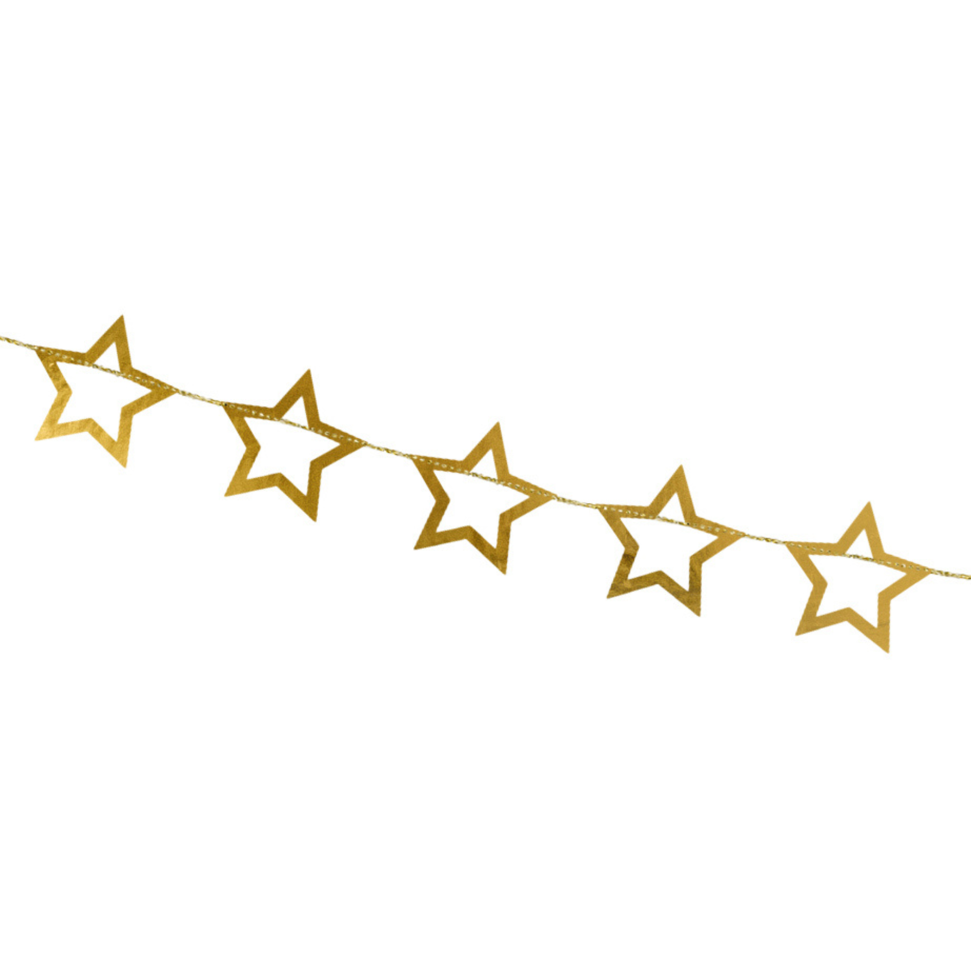Close-up metallic gold star garland for party decor available in Toronto and shipping across Canada