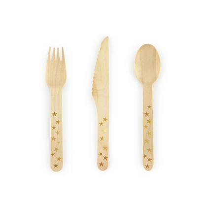 wooden cutlery with golden stars